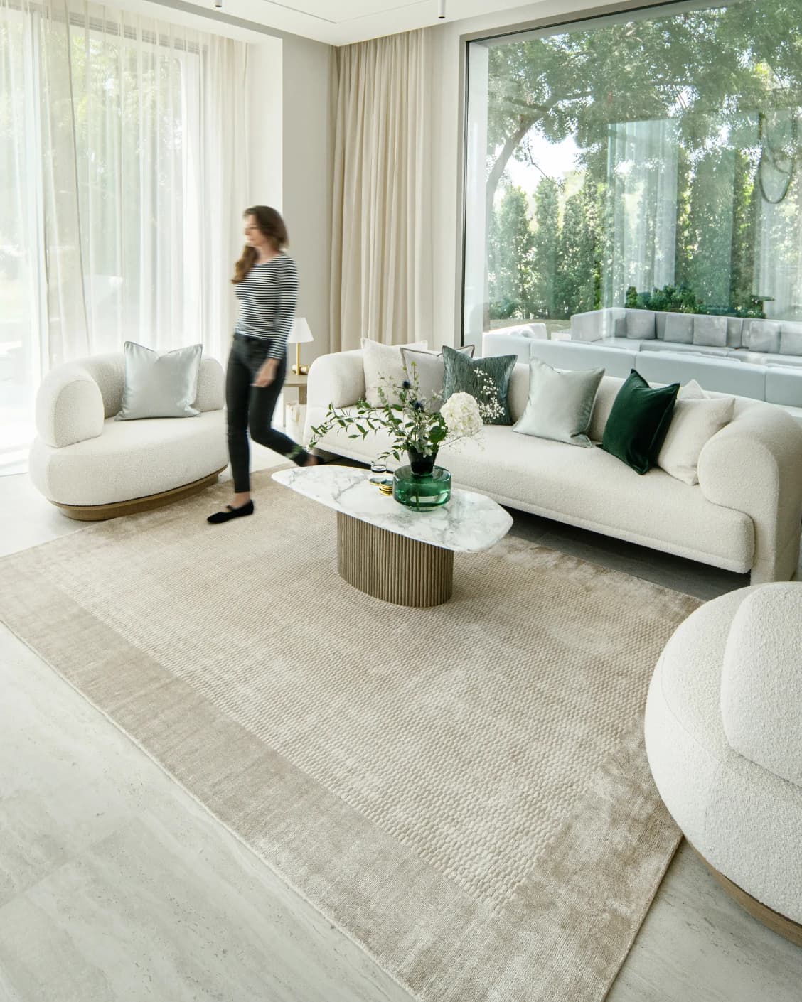 Luna Sandy carpet in beige, shown in a lifestyle right view as image 8