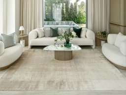 Luna Sandy carpet in sandy and beige, shown in a lifestyle front view