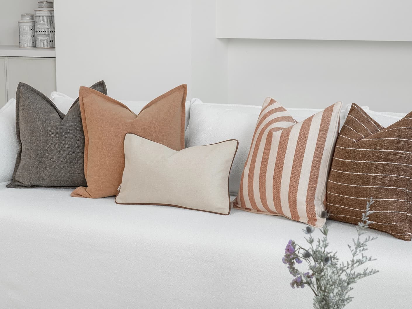 Mahima Bundle bundle cushions, shown in a lifestyle front view