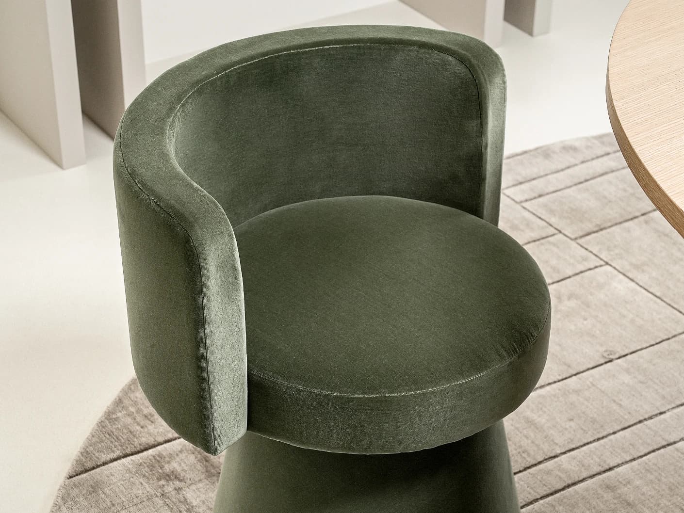 Mara Accent Swivel Chair in forest green, shown in a lifestyle top view as image 5