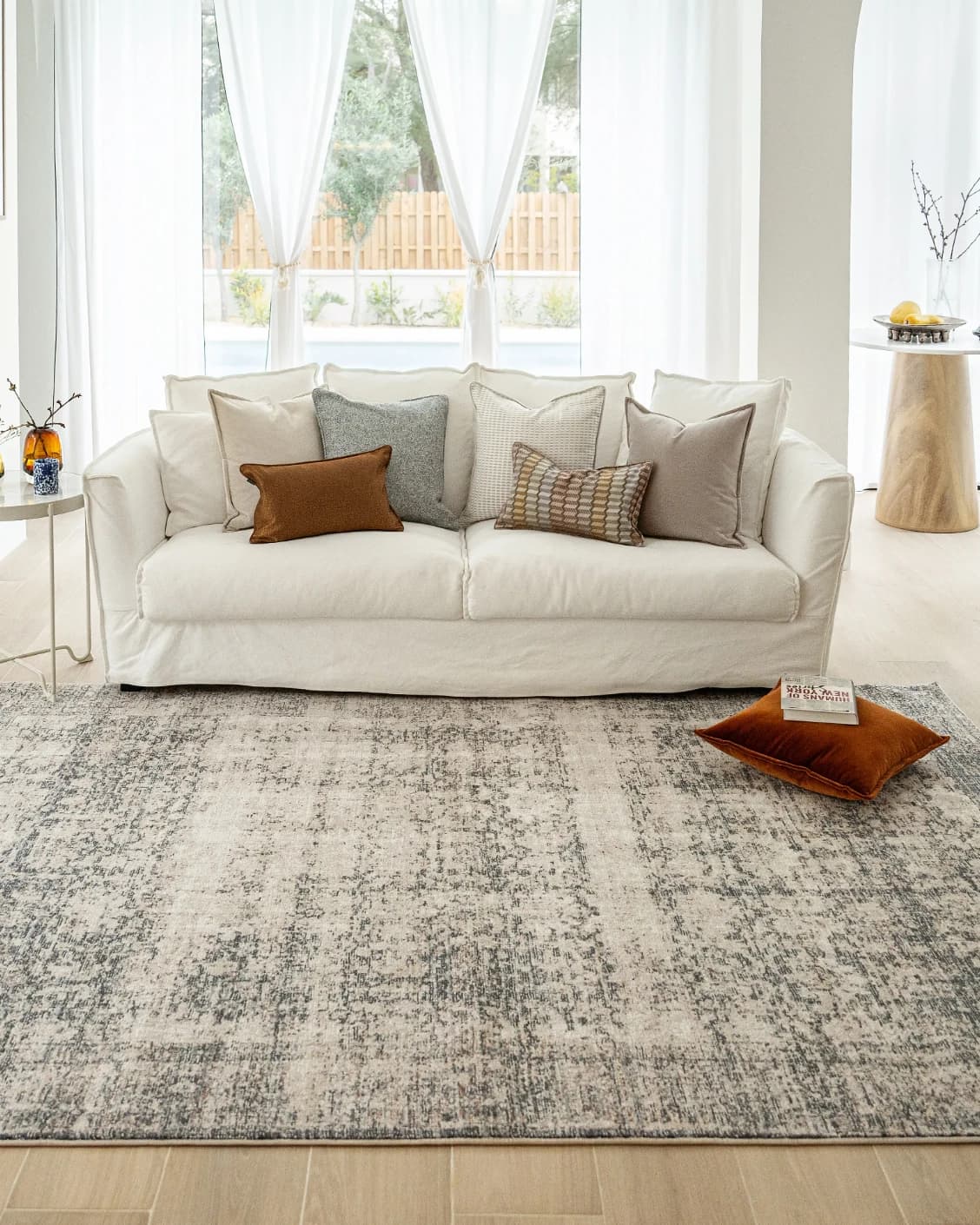 Marco Azure carpet in cream, grey and beige, shown in a lifestyle front view as image 5