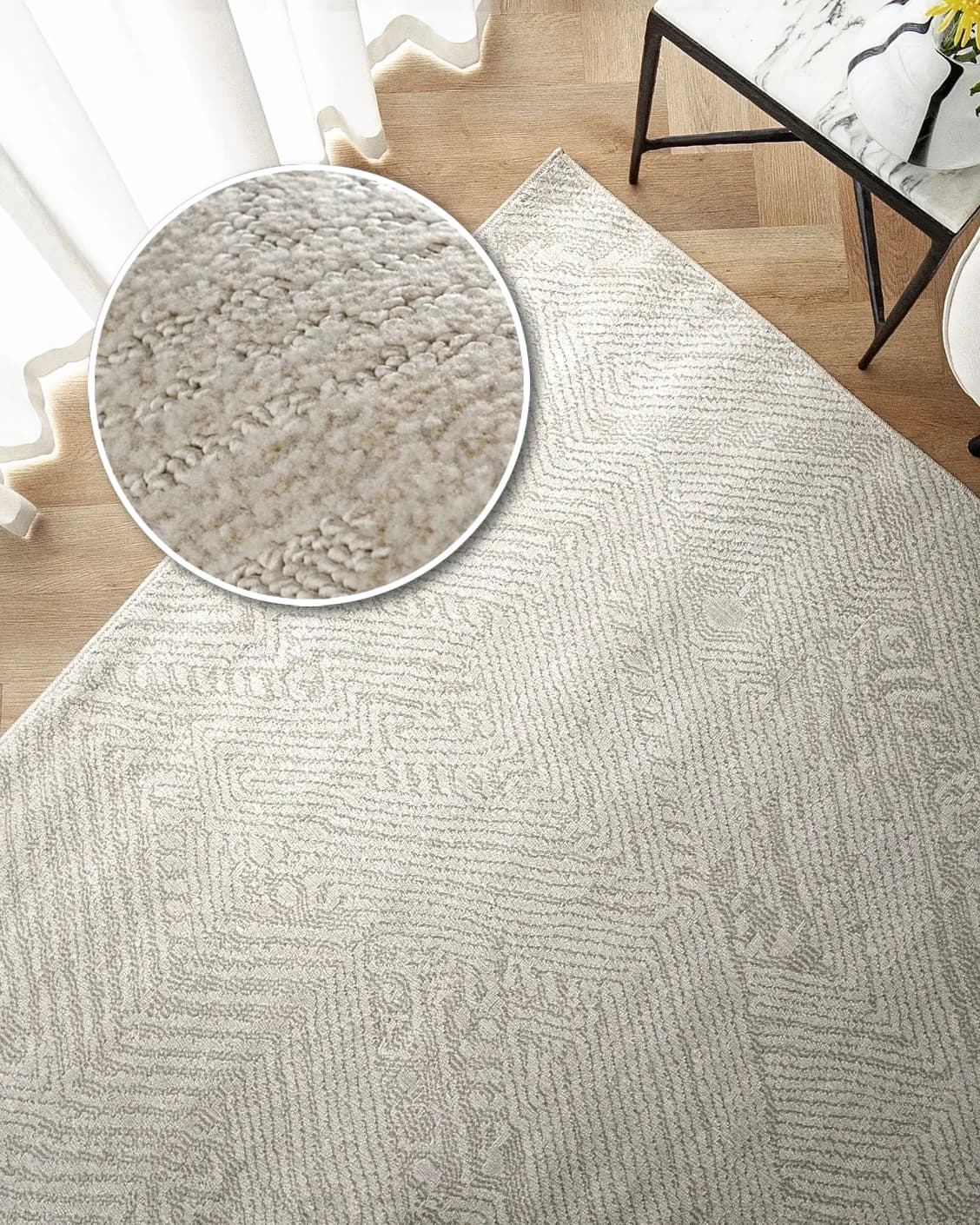 Marco Sandy carpet in beige, shown in a lifestyle top view as image 2