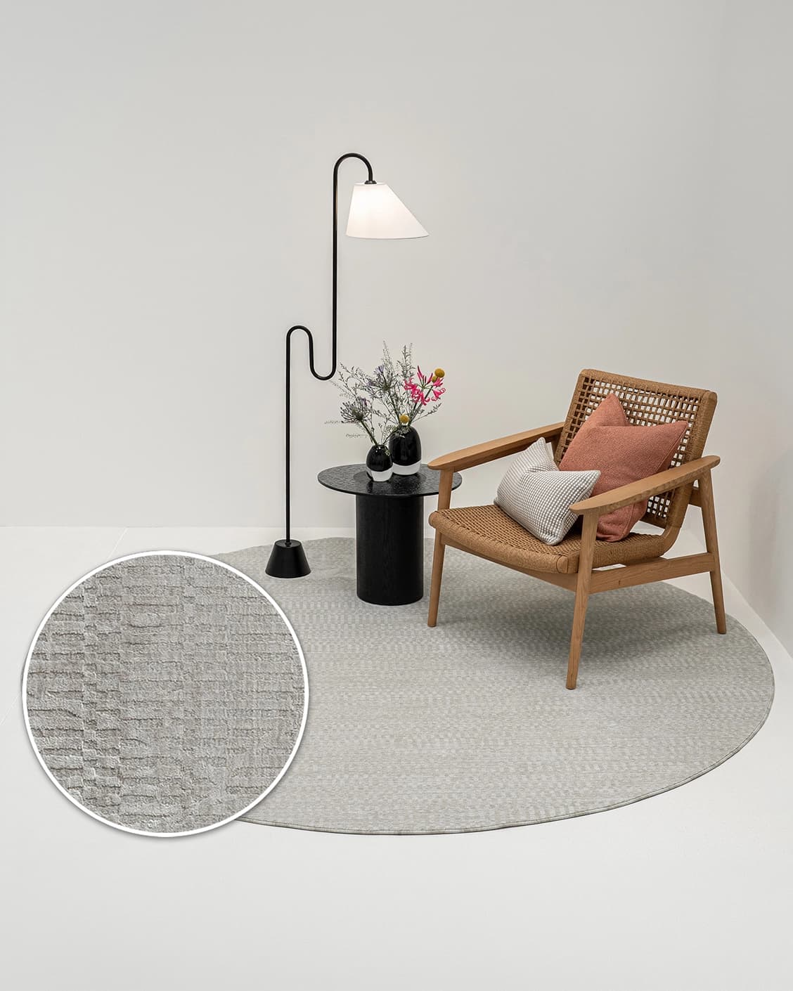 Maverick Sandy Round carpet in sandy and beige, shown in a lifestyle top view as image 2