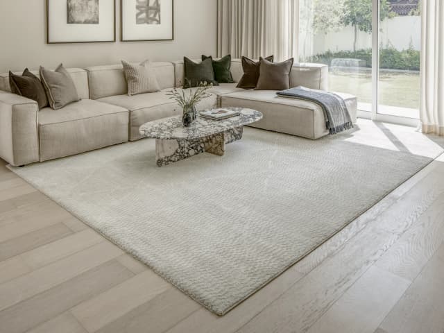 Maverick Sandy carpet in sandy and beige, shown in a lifestyle front view