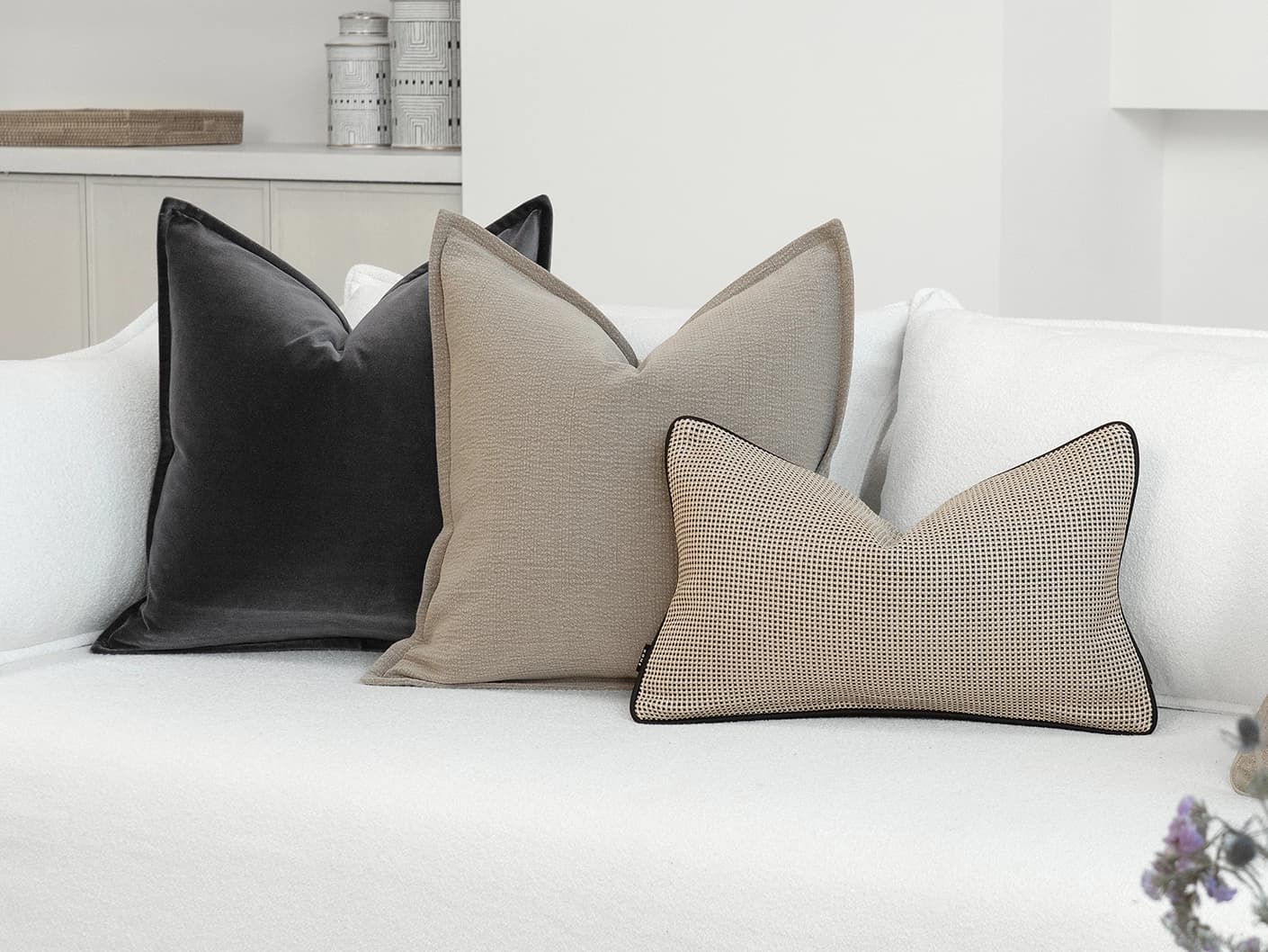 Mayumi Bundle bundle cushions, shown in a lifestyle front view