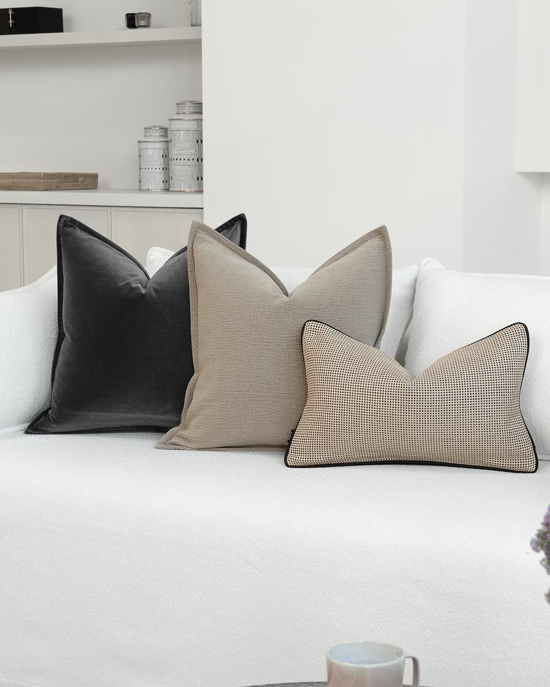 Mayumi Bundle cushion, shown in a lifestyle front view
