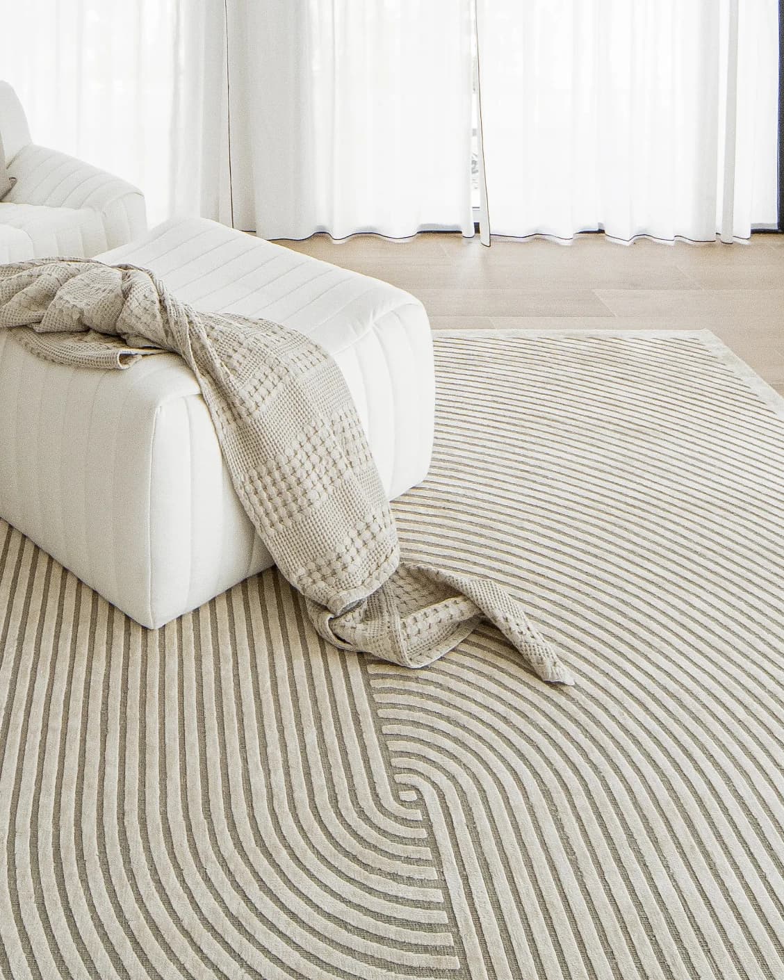 Maze Sandy carpet in beige, shown in a lifestyle close-up as image 4