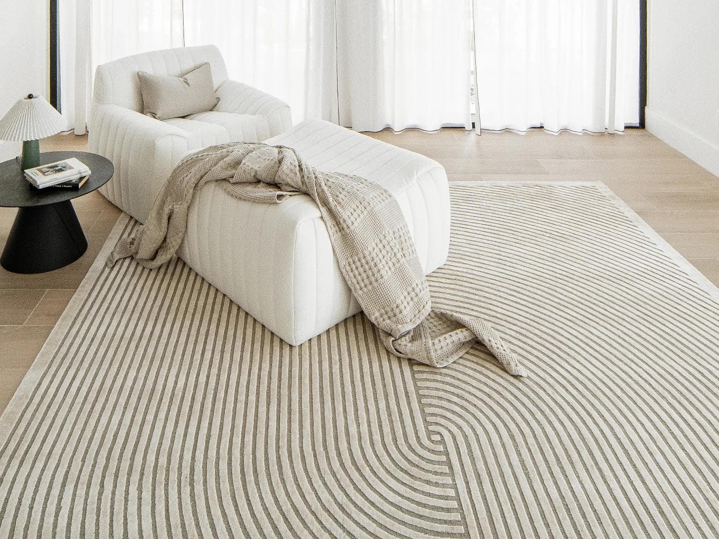 Maze Sandy carpet in beige, shown in a lifestyle close-up as image 4