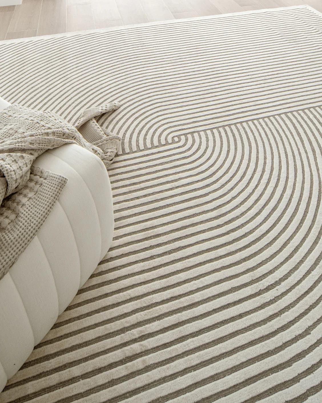 Maze Sandy carpet in beige, shown in a lifestyle top view as image 7