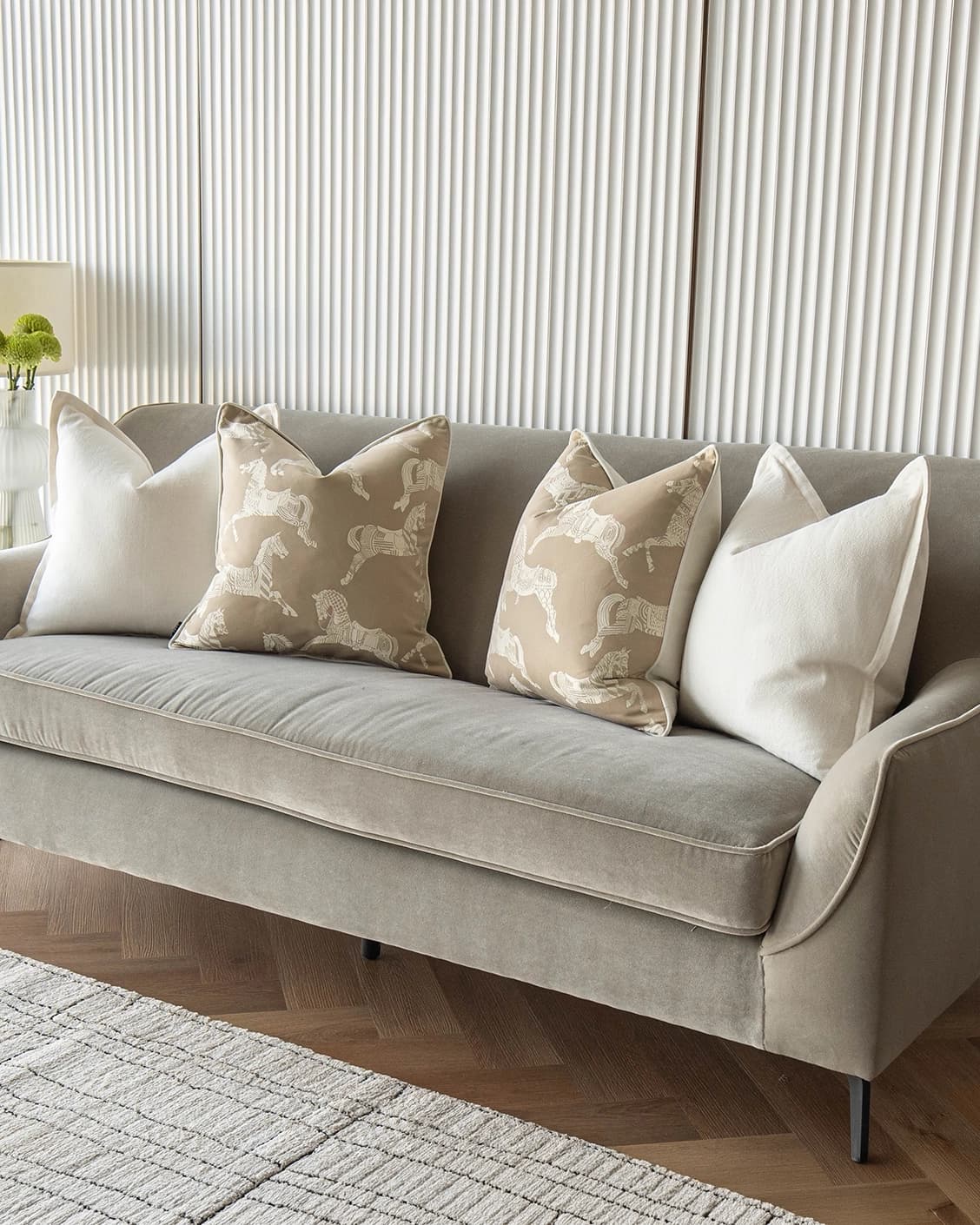 Michael Bundle cushion in white and beige, shown in a lifestyle right view as image 2