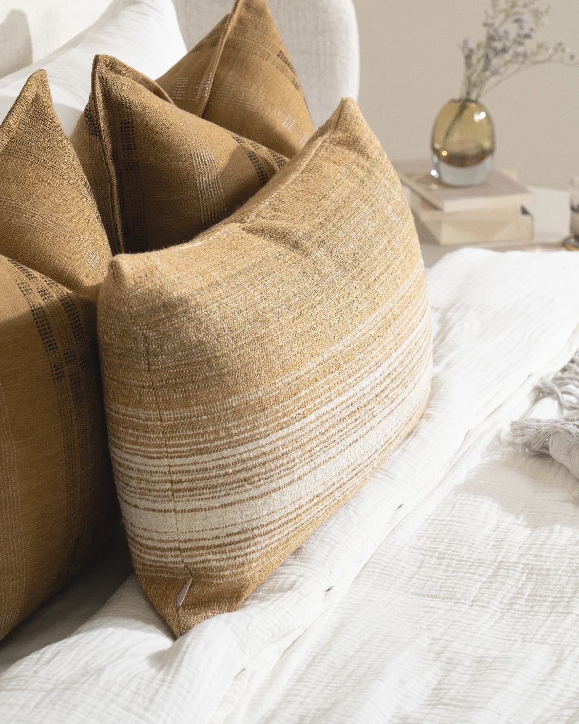 Mihi Bundle bundle - indoor in ochre and cream, shown in a lifestyle close-up left view as image 2