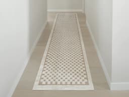 Milo Sandy Runners carpet in sandy and beige, shown in a lifestyle front view