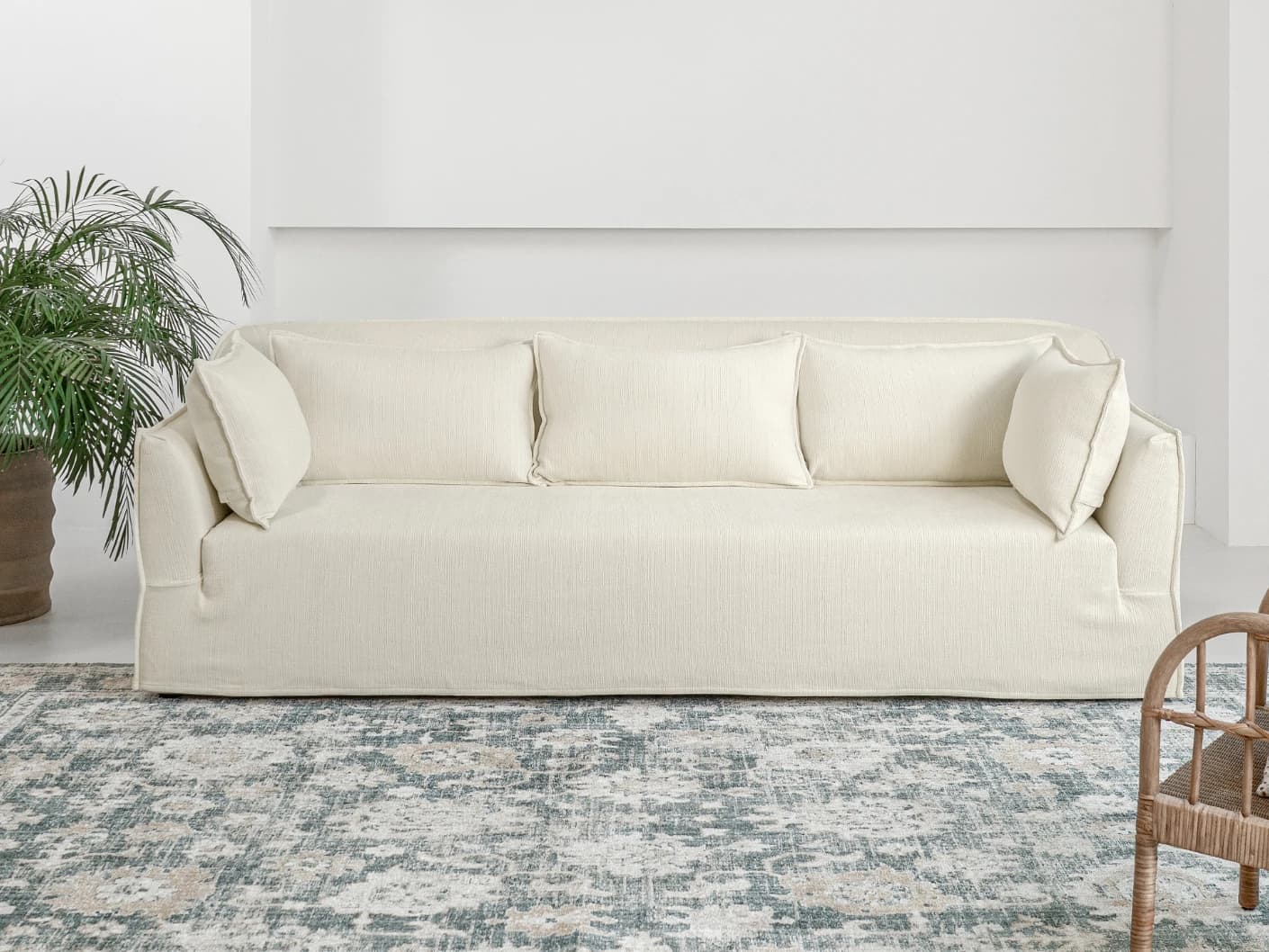 Miro Warm Ivory sofa in ivory, shown in a lifestyle front view