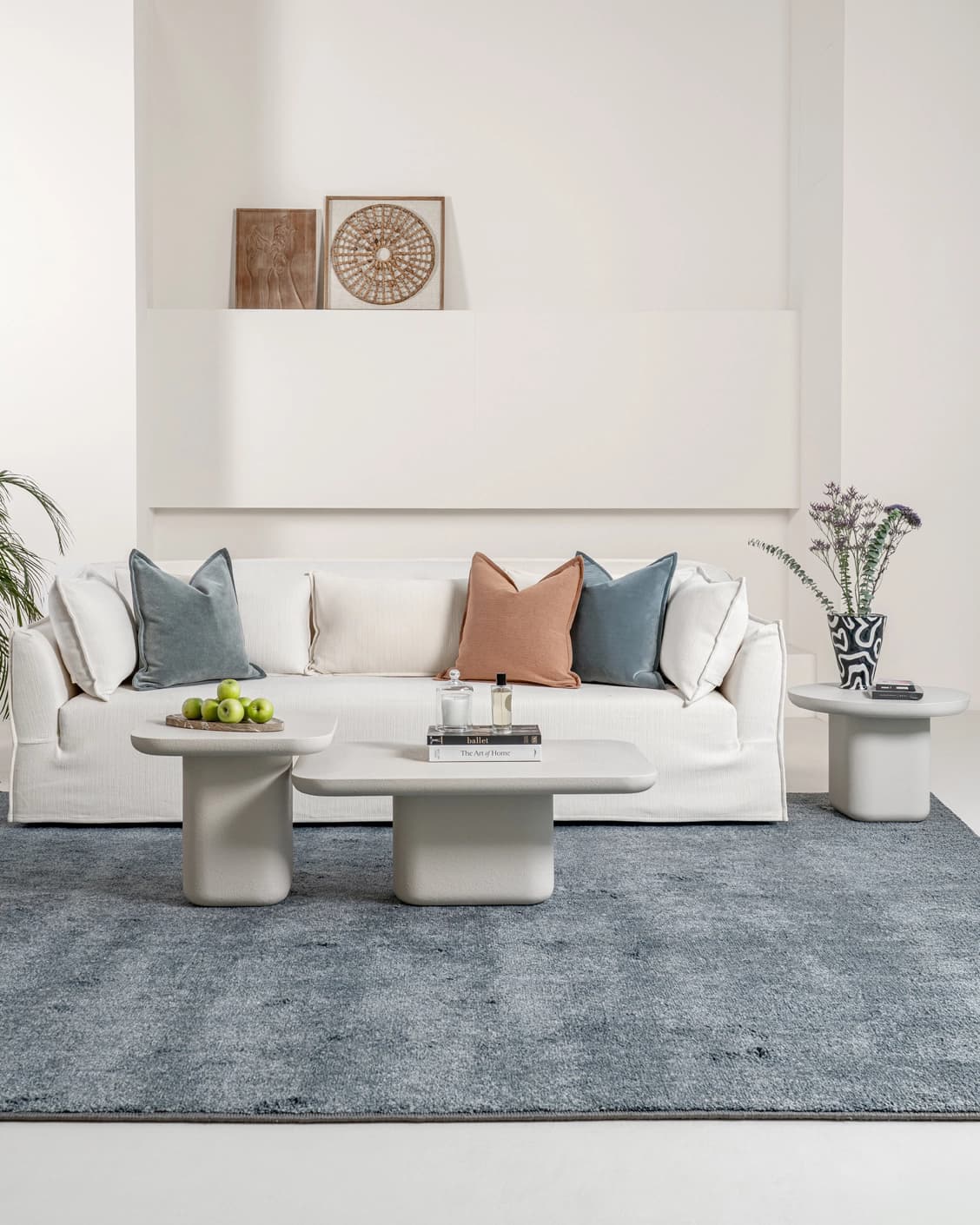 Modena Set Of 3 coffee table in soft ivory and stone, shown in a lifestyle front view as image 2