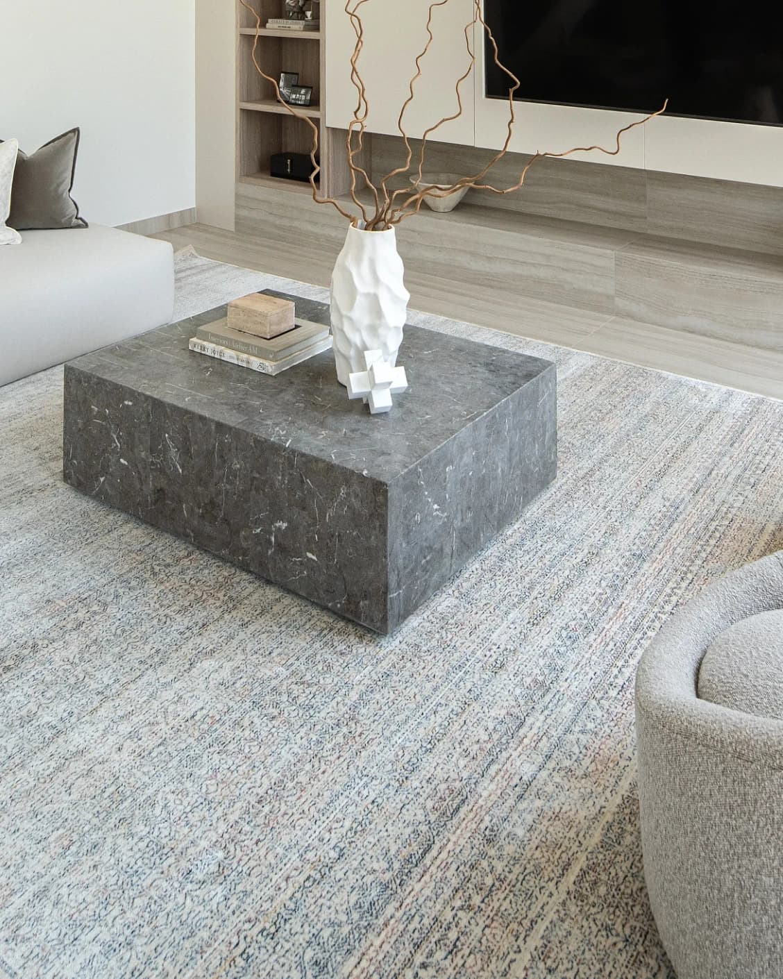 Natalia Azure carpet in blue and grey, shown in a lifestyle right view as image 7