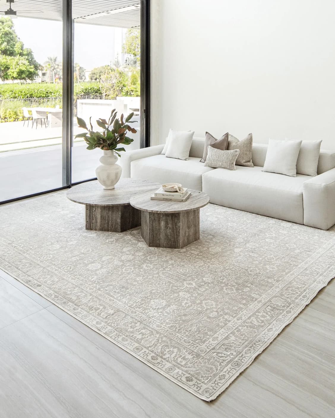 Natalia Sandy carpet in beige and grey, shown in a lifestyle front view as image 5