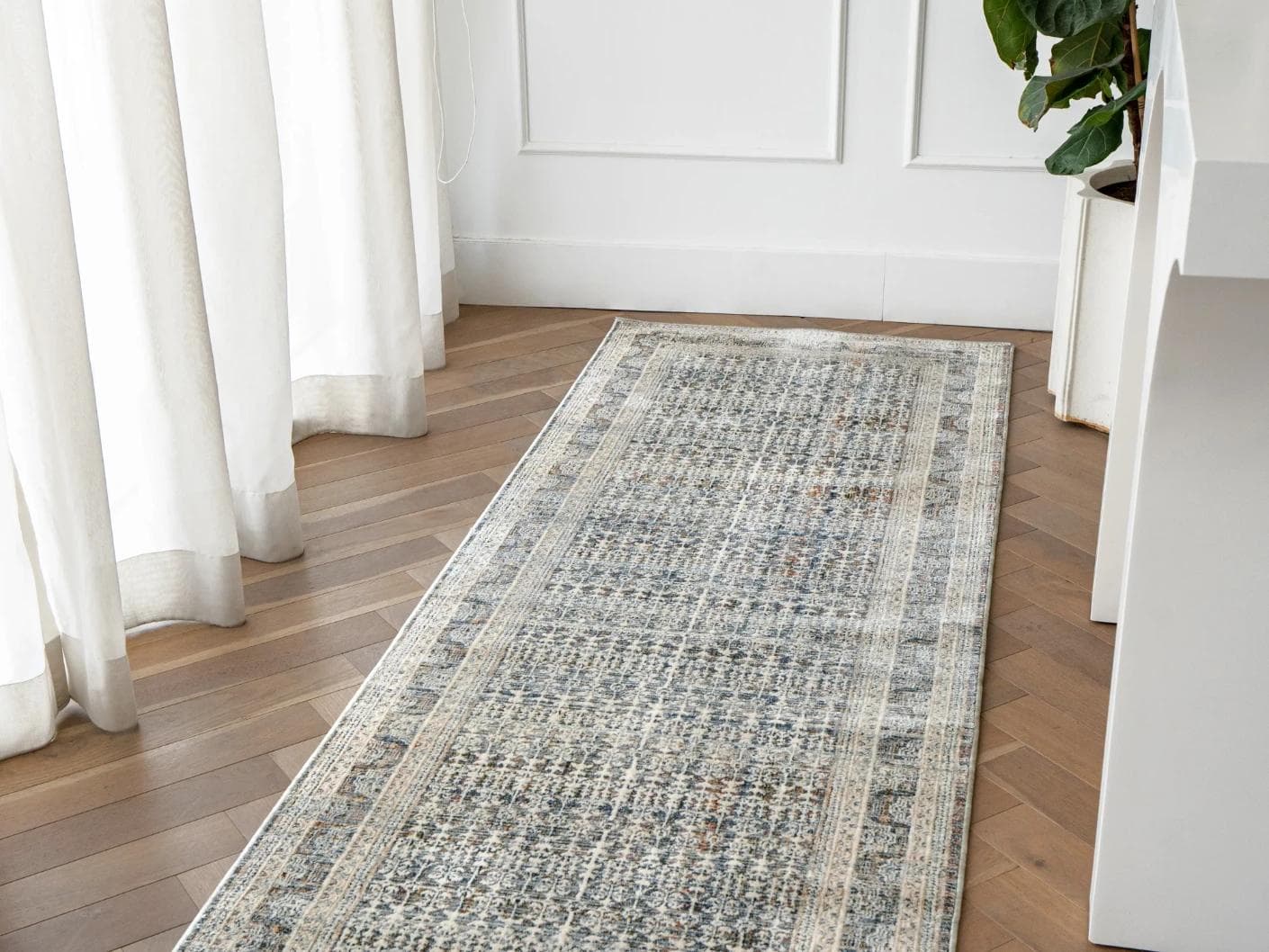 Natalia Sky Runners carpet in blue, shown in a lifestyle front view as image 2