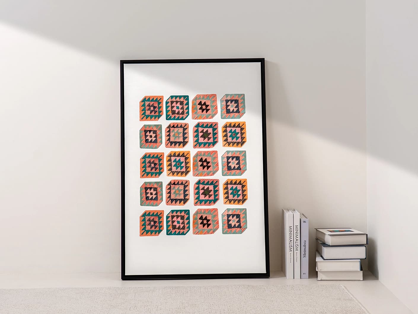 Navajo Tiles canvas artwork in multicolour, shown in a lifestyle front view