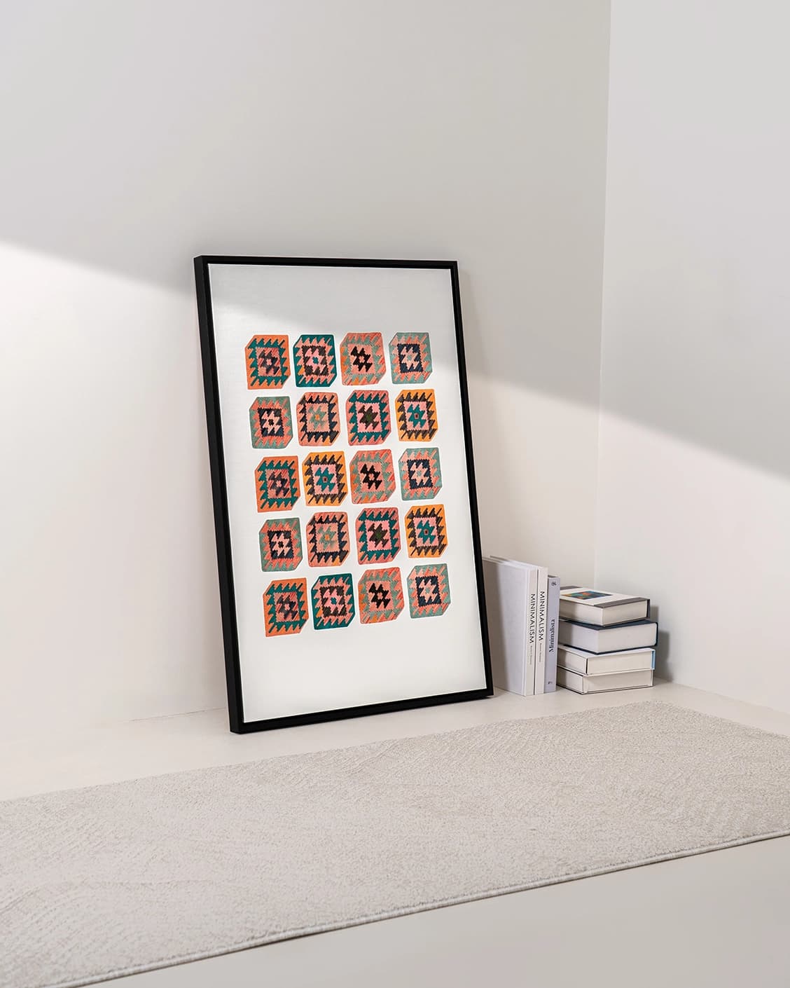 Navajo Tiles canvas in multicolour, shown in a lifestyle left view as image 3