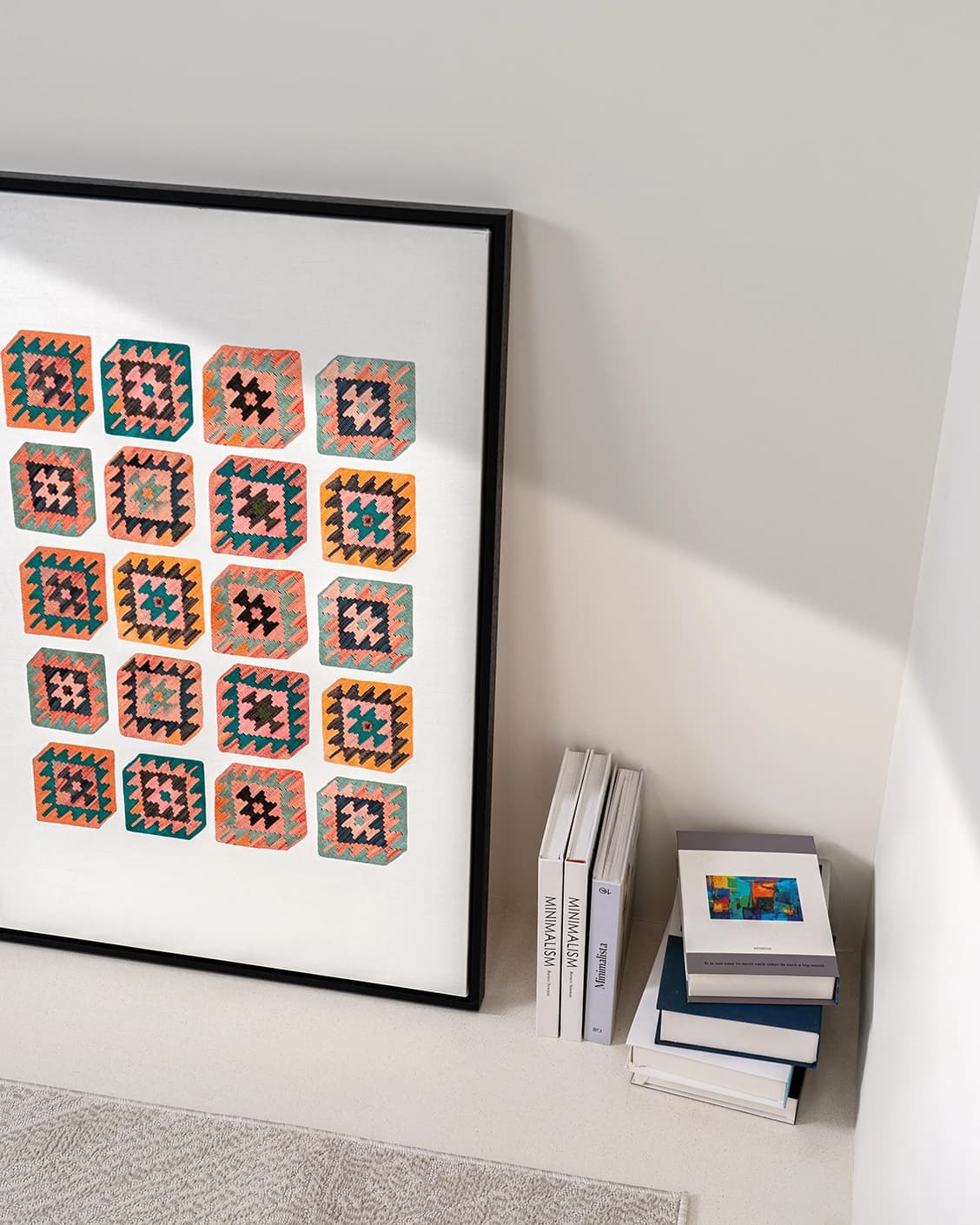 Navajo Tiles canvas in multicolour, shown in a lifestyle top view as image 4