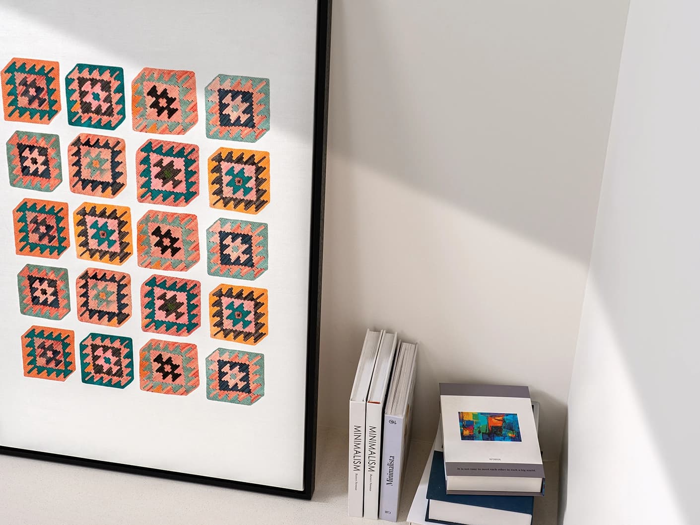 Navajo Tiles canvas in multicolour, shown in a lifestyle top view as image 2
