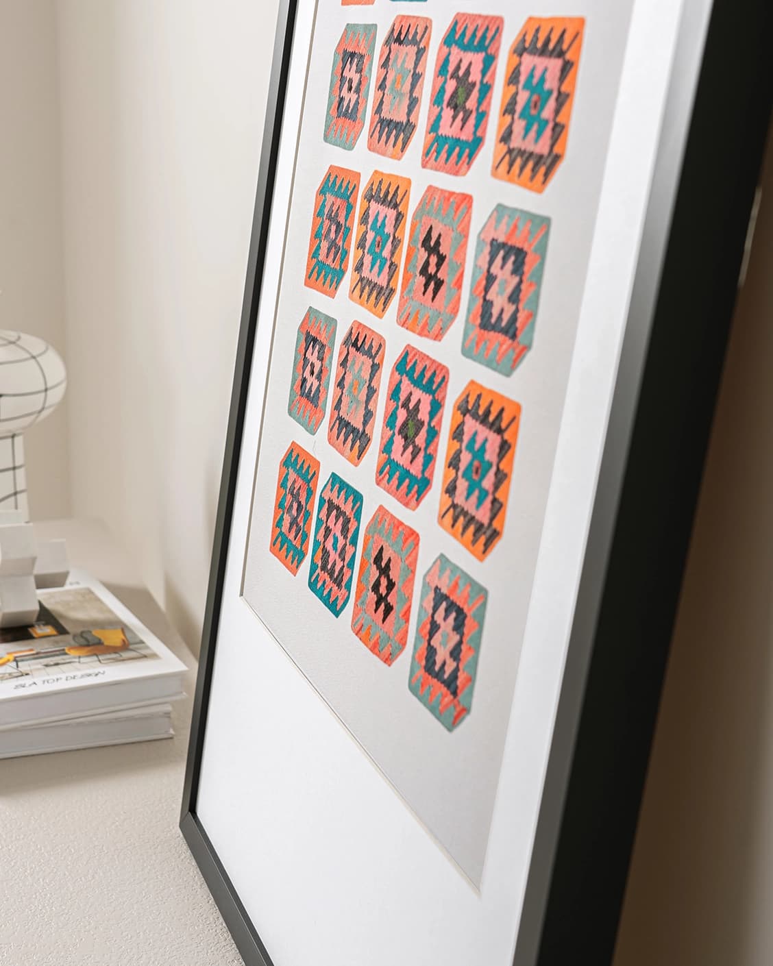 Navajo Tiles fine art print in multicolour, shown in a lifestyle close-up view as image 6