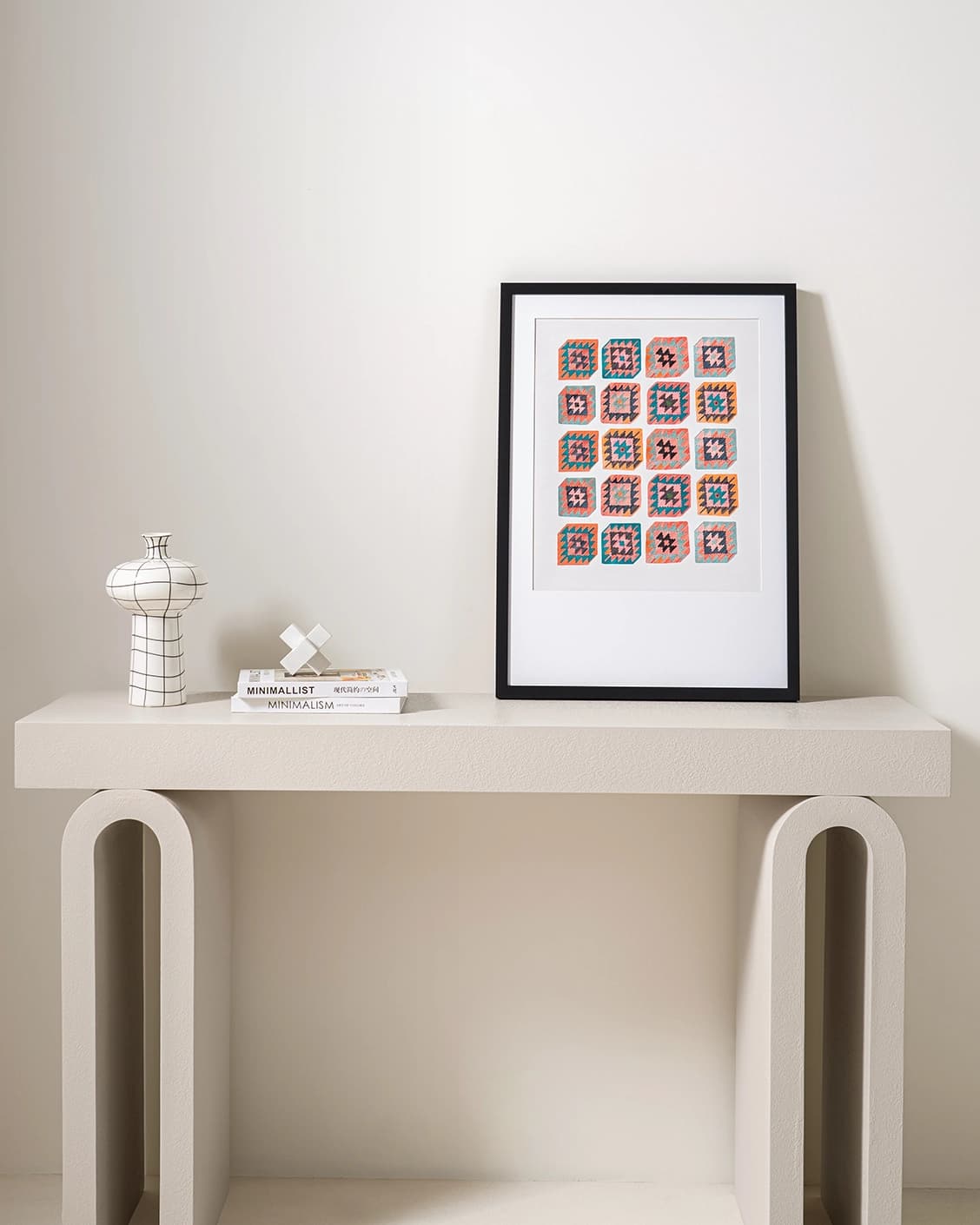 Navajo Tiles fine art print in multicolour, shown in a lifestyle front view as image 2