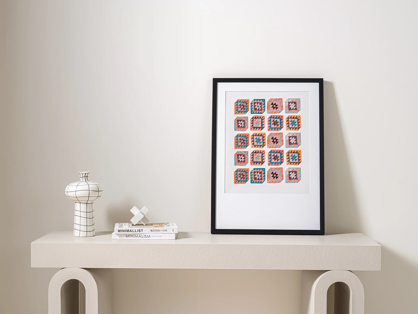 Navajo Tiles fine art print in multicolour, shown in a lifestyle front view as image 3