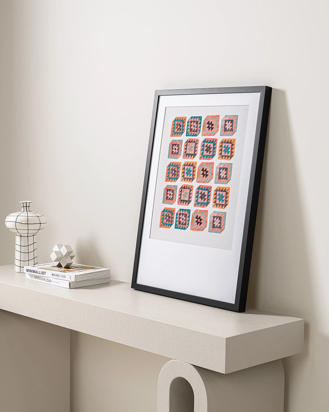 Navajo Tiles fine art print in multicolour, shown in a lifestyle right view as image 4