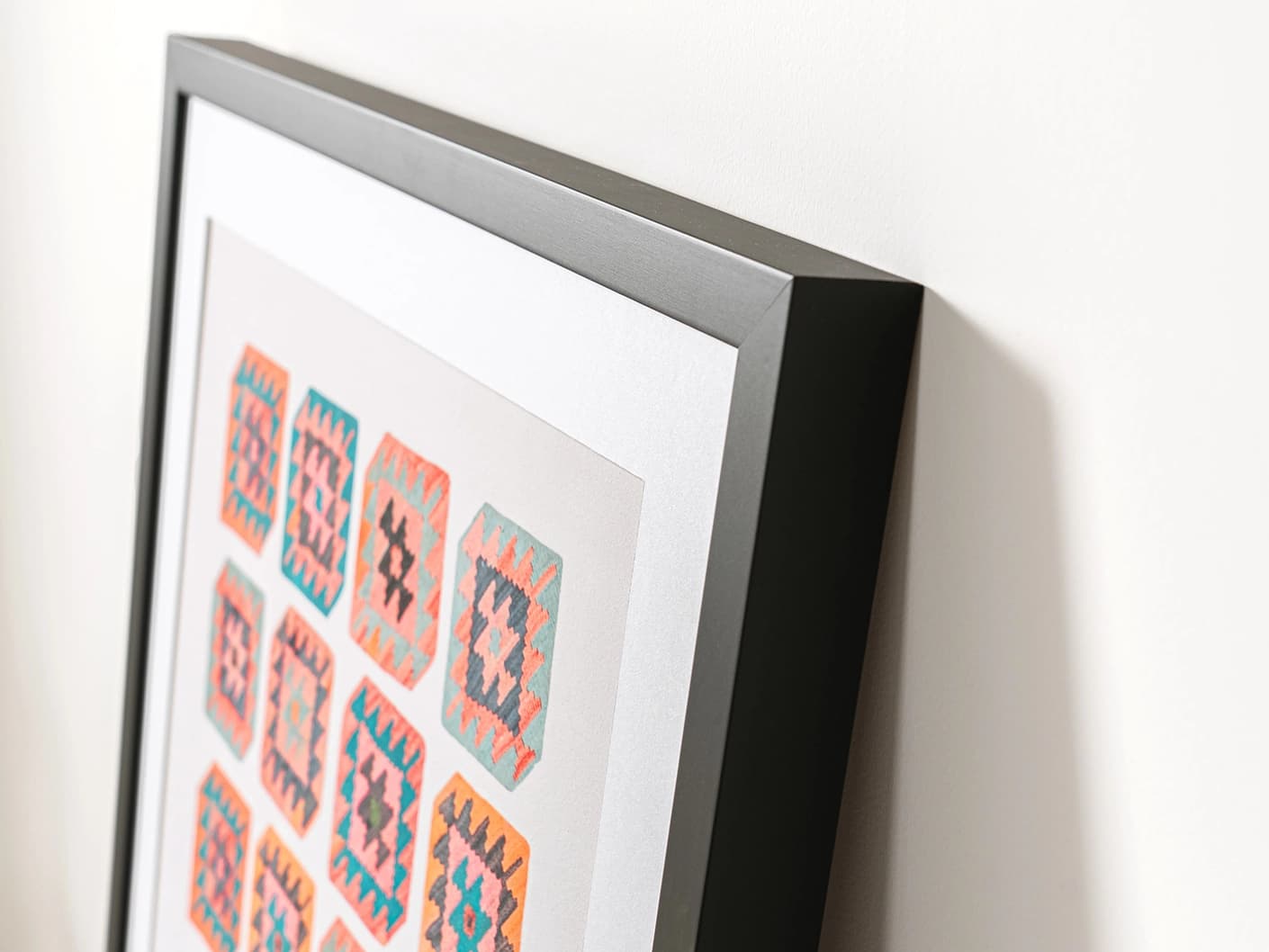 Navajo Tiles fine art print in multicolour, shown in a lifestyle top view as image 1
