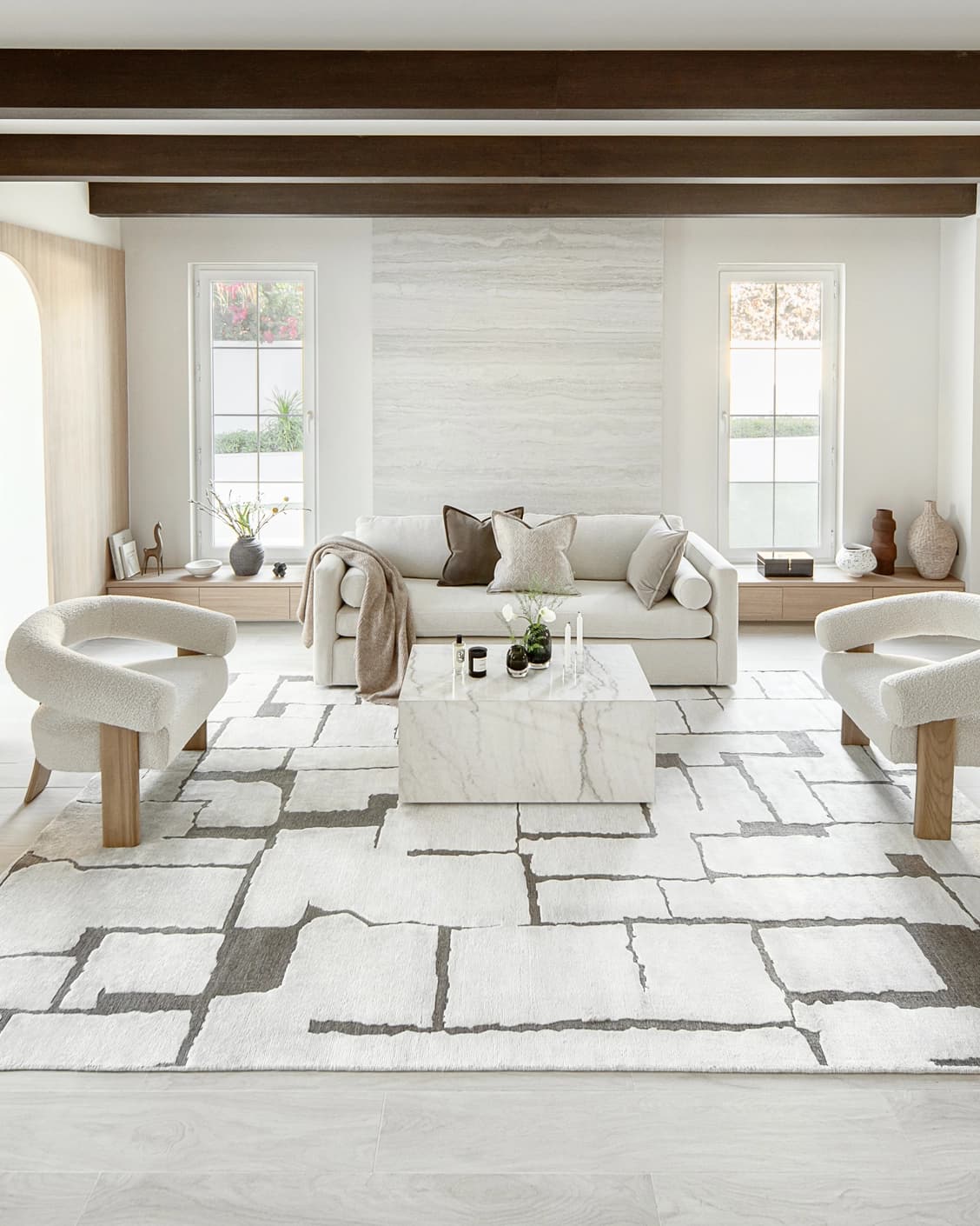 Nico Sandy carpet in ivory, grey and brown, shown in a lifestyle front view as image 4