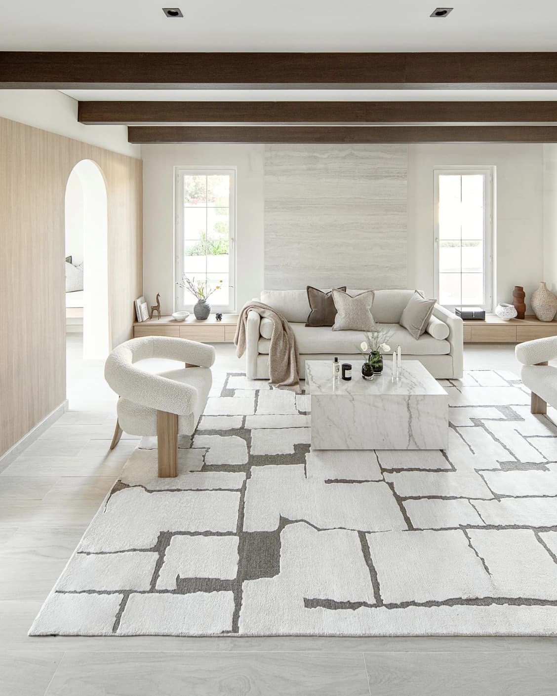 Nico Sandy carpet in ivory, grey and brown, shown in a lifestyle front view as image 5