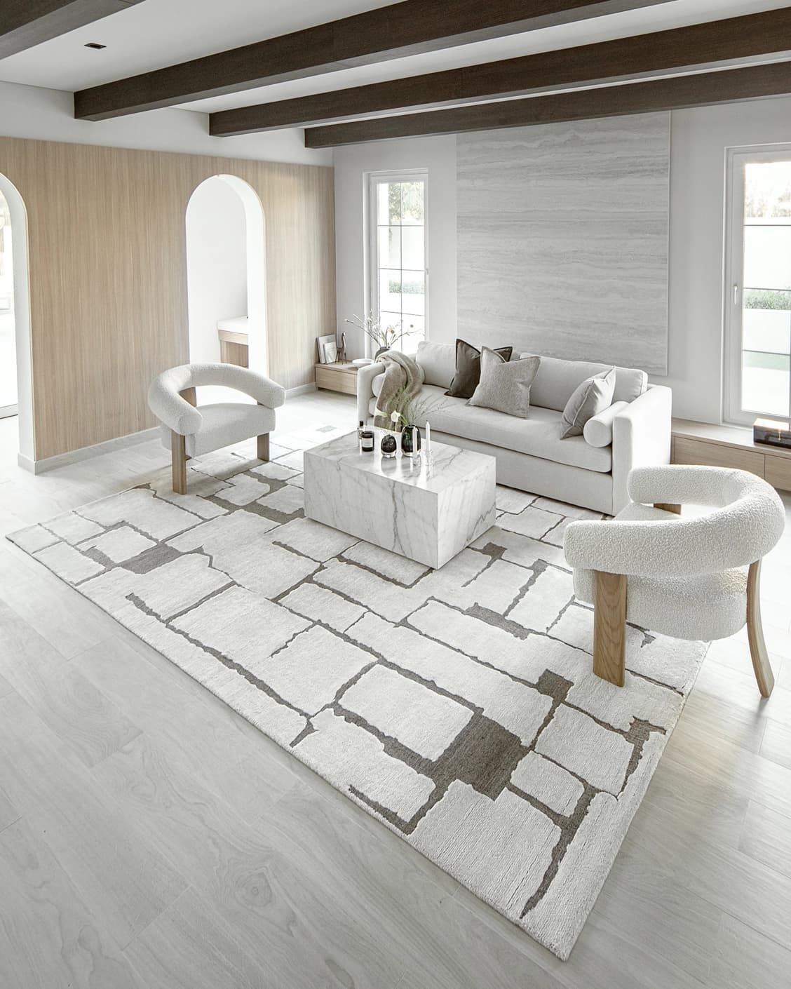 Nico Sandy carpet in ivory, grey and brown, shown in a lifestyle right view as image 7