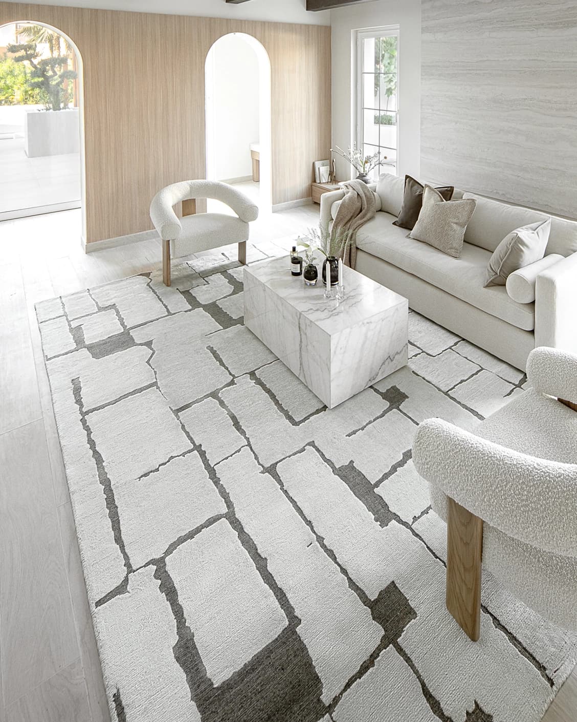 Nico Sandy carpet in ivory, grey and brown, shown in a lifestyle right view as image 8