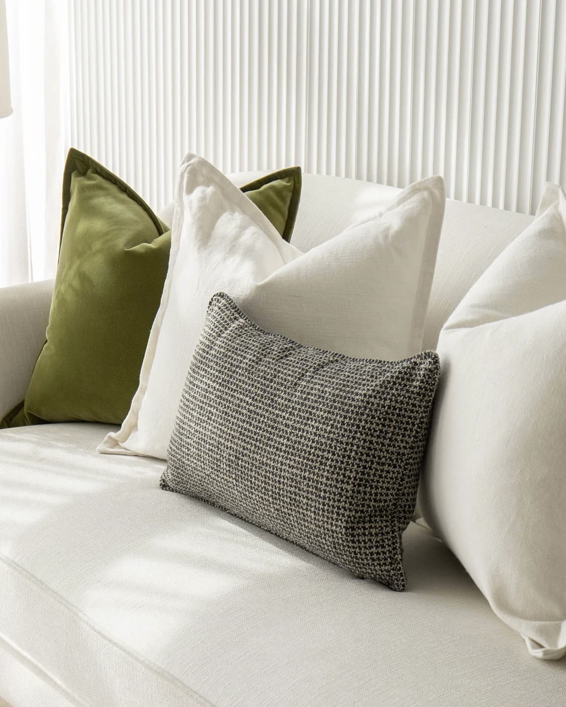 Oona Bundle cushion in white, green and black, shown in a product front view as image 5
