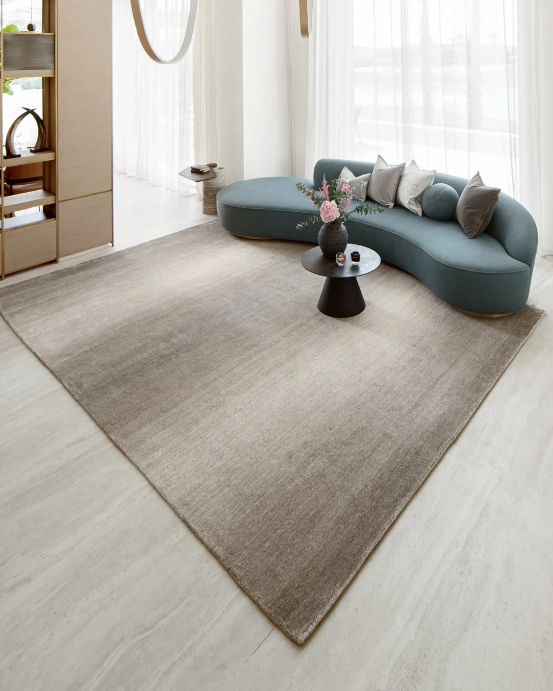 Oscar Dune carpet in beige, shown in a lifestyle right view as image 7