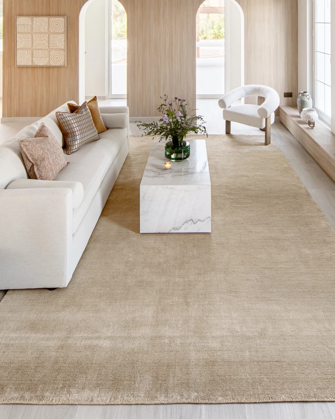 Oscar Sandy carpet in beige, shown in a lifestyle front view as image 5
