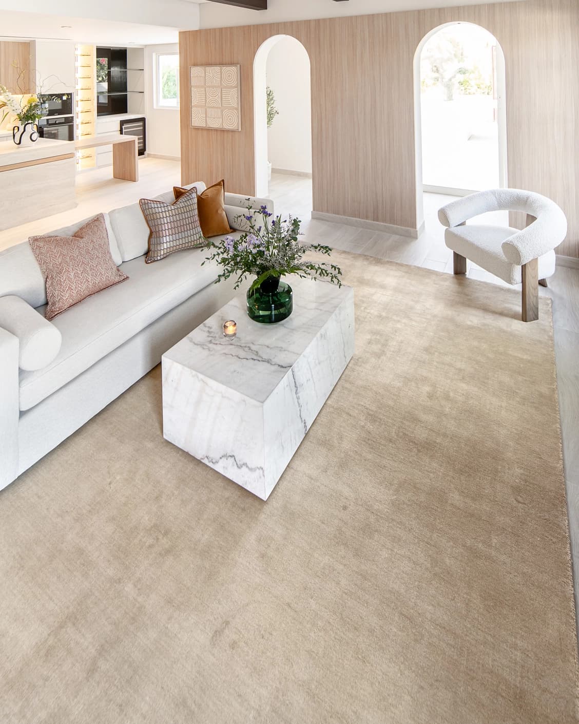 Oscar Sandy carpet in beige, shown in a lifestyle right view as image 8