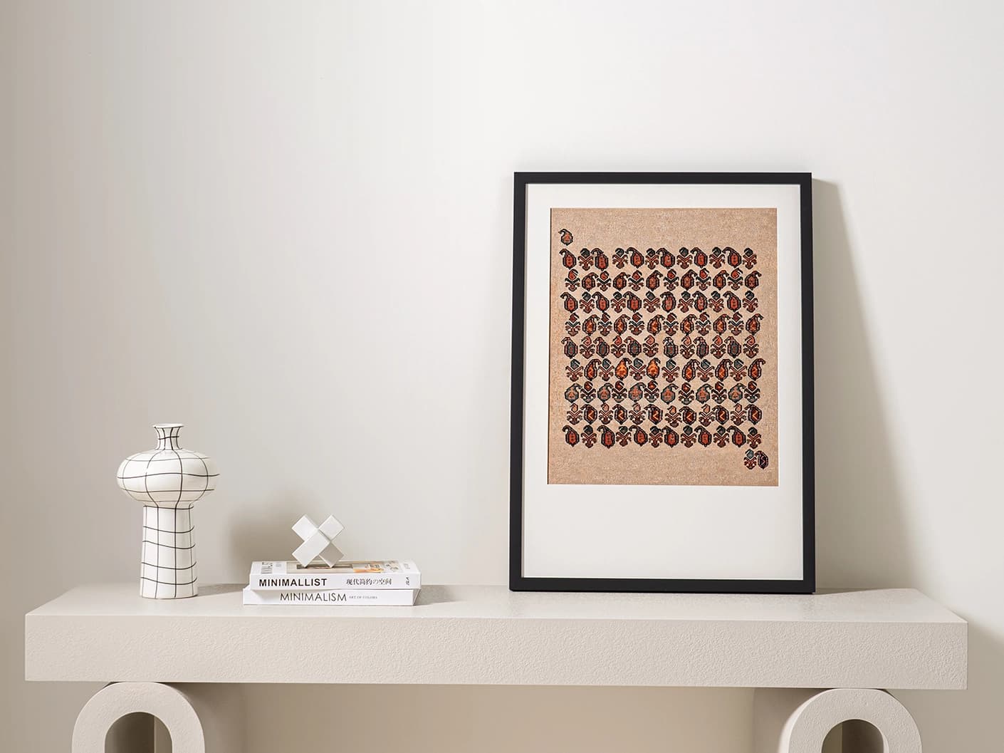 Paisley Park fine art print in beige and multicolour, shown in a lifestyle front view as image 3