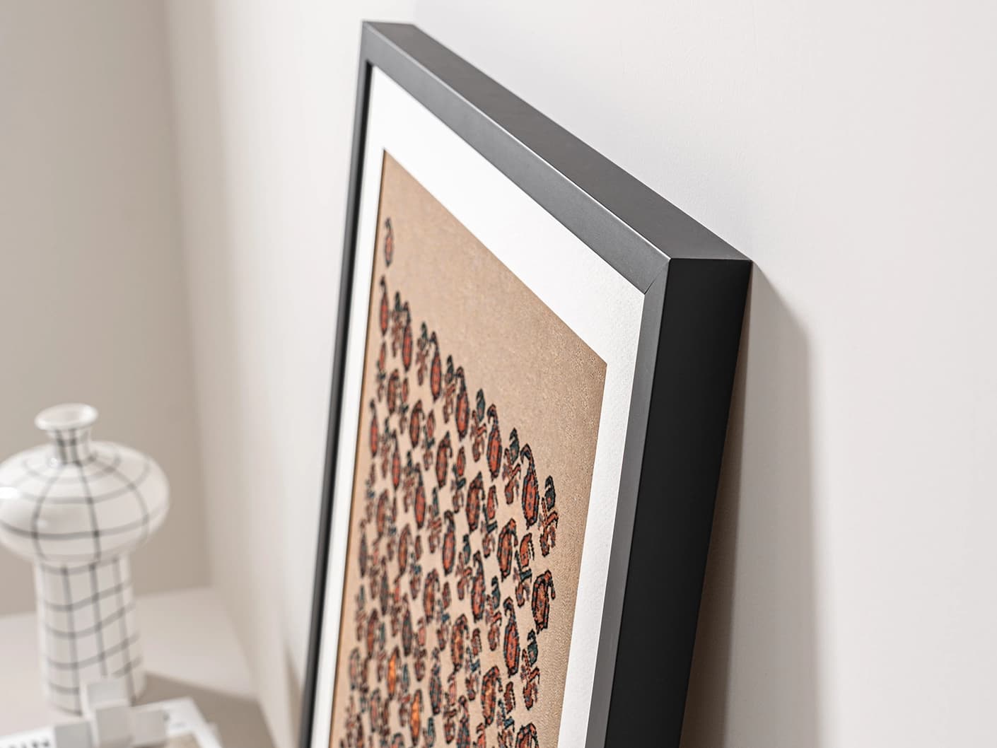 Paisley Park fine art print in beige and multicolour, shown in a lifestyle top view as image 1
