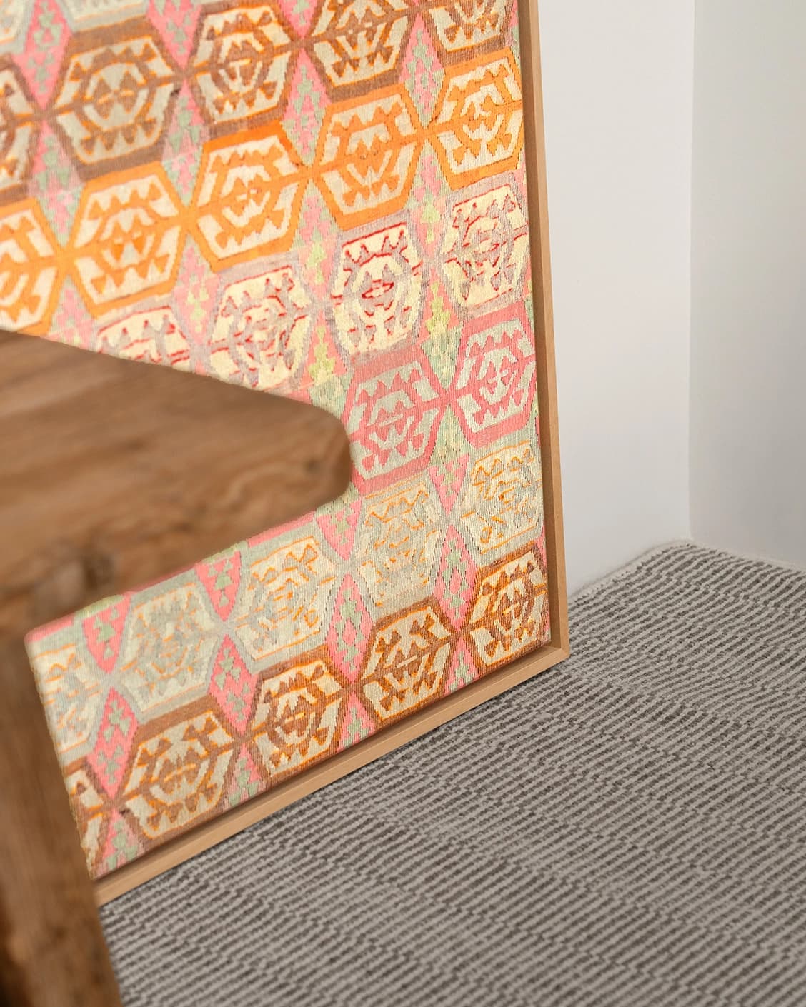 Pastels canvas in pink, beige and orange, shown in a lifestyle close-up as image 5