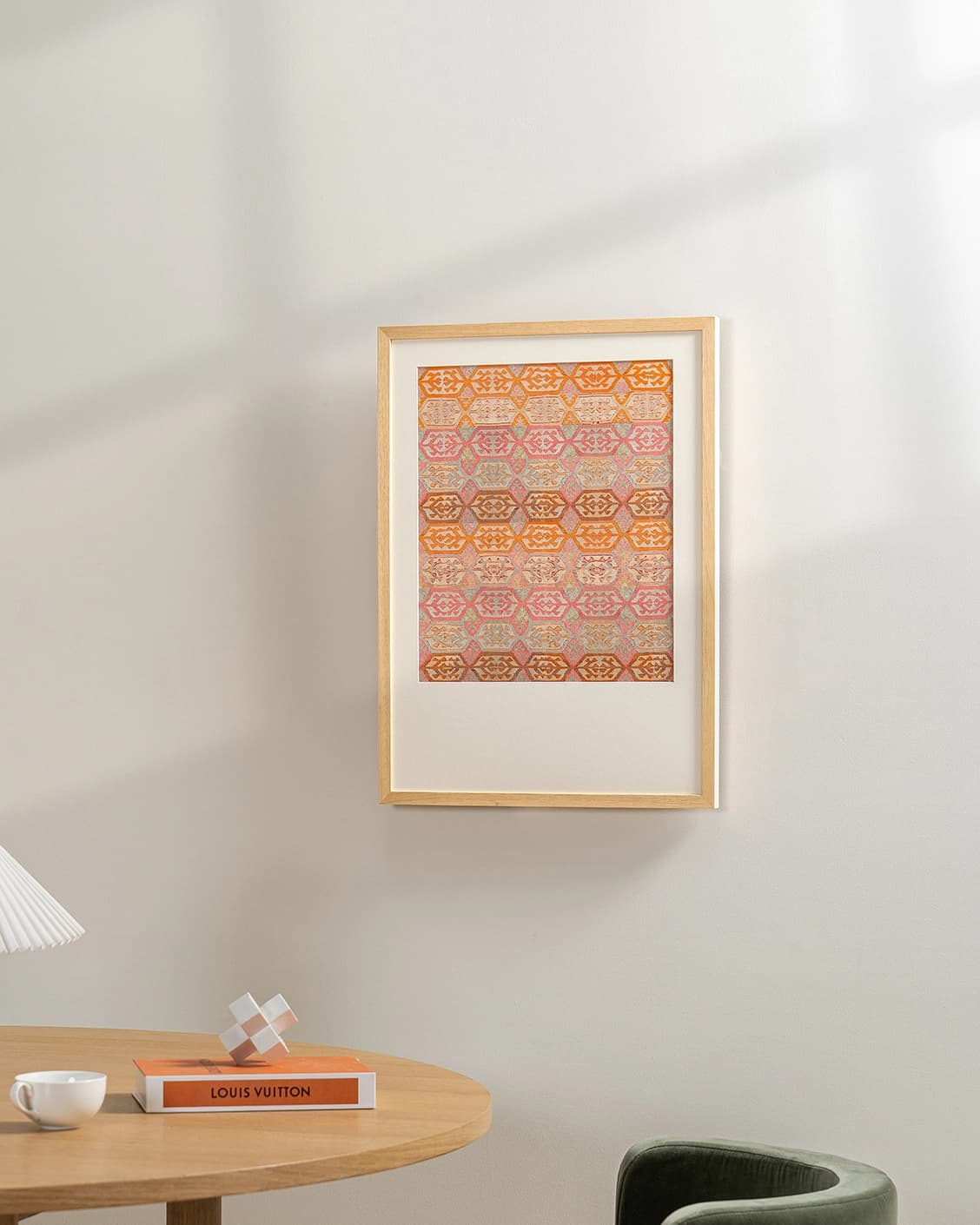Pastels fine art print in pink, beige and orange, shown in a lifestyle right view as image 2