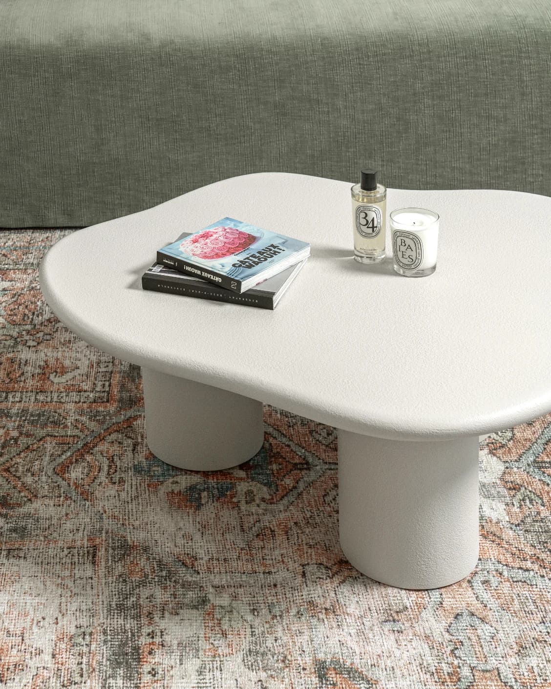Pienza Coffee Table Soft Ivory Stone coffee table in soft ivory and stone, shown in a lifestyle top view as image 6