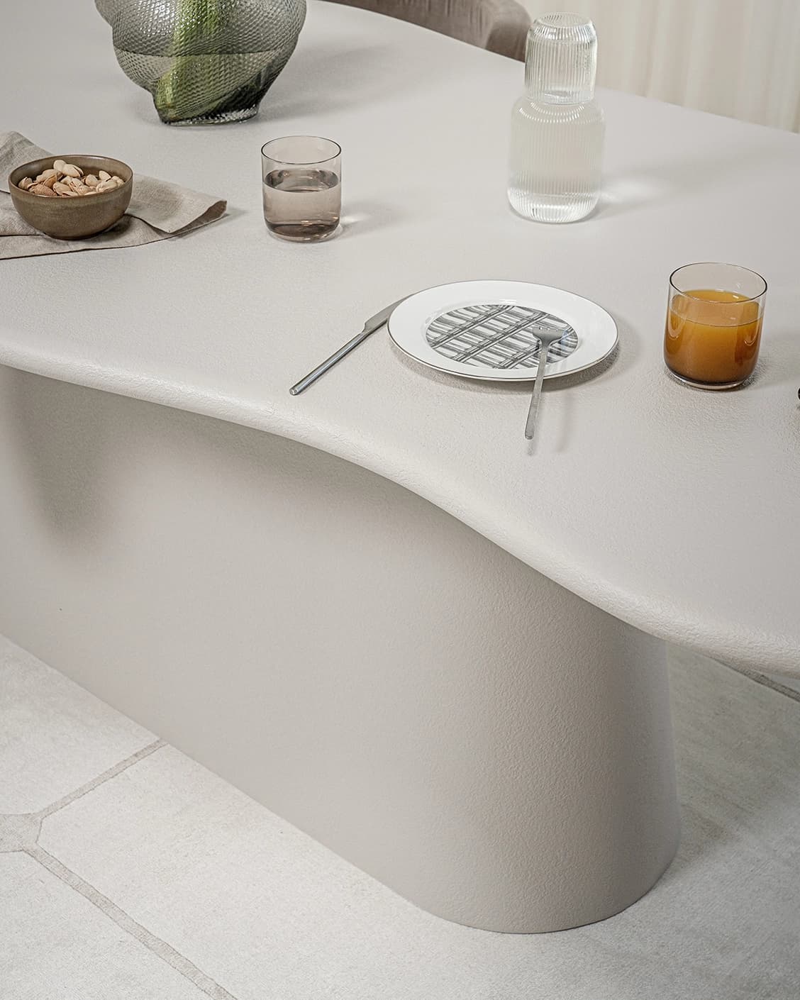 Ravenna Ivory Stone Dinning Table in soft ivory, stone and ivory, shown in a lifestyle close-up top view as image 4