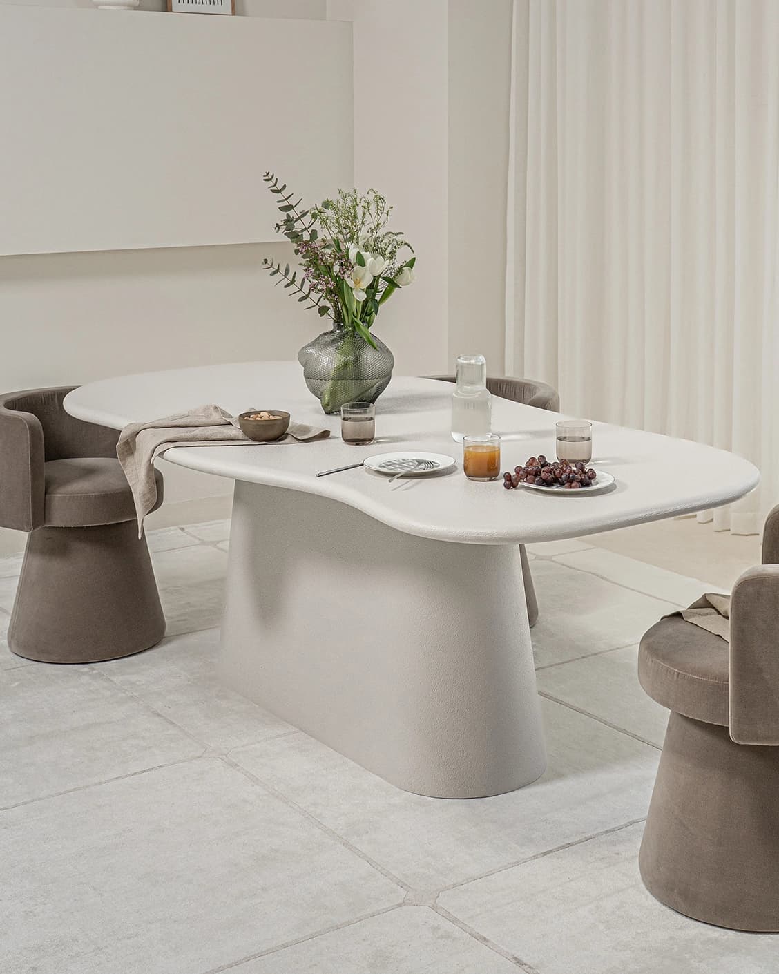 Ravenna Ivory Stone Dinning Table in soft ivory, stone and ivory, shown in a lifestyle right view as image 7