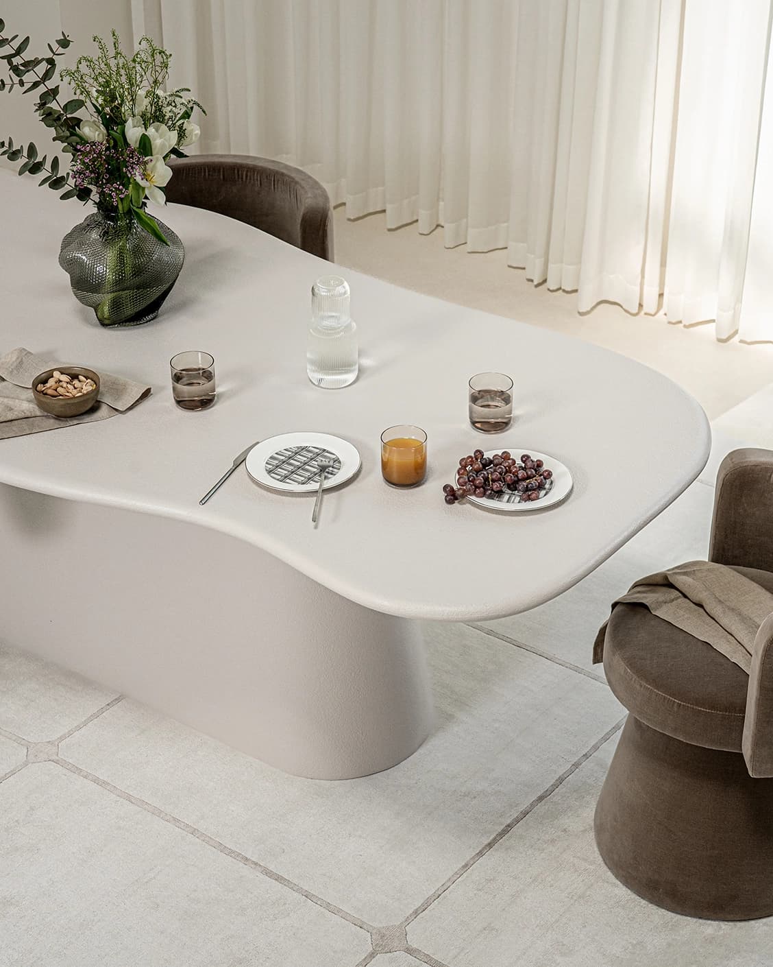 Ravenna Ivory Stone Dinning Table in soft ivory, stone and ivory, shown in a lifestyle right view as image 8