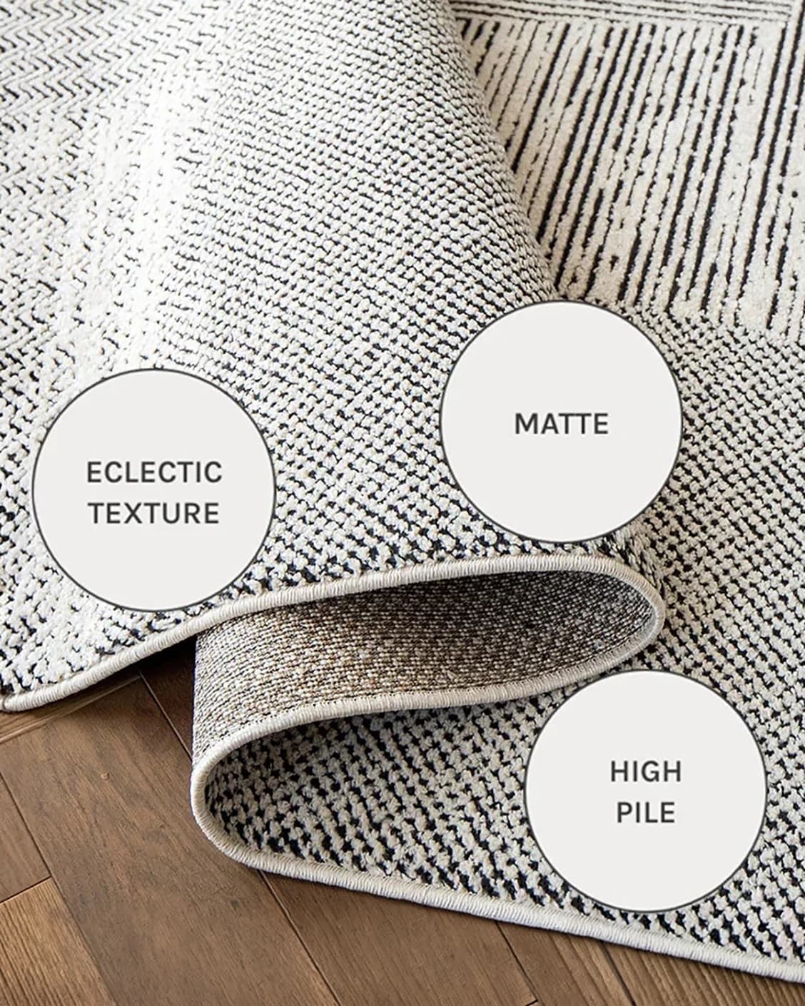 Renzo Dusty carpets in black and white, shown in a close-up as image 12