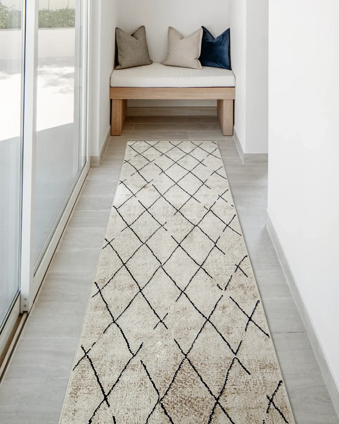 Renzo Ebony Runners carpet in beige, shown in a lifestyle front view as image 2