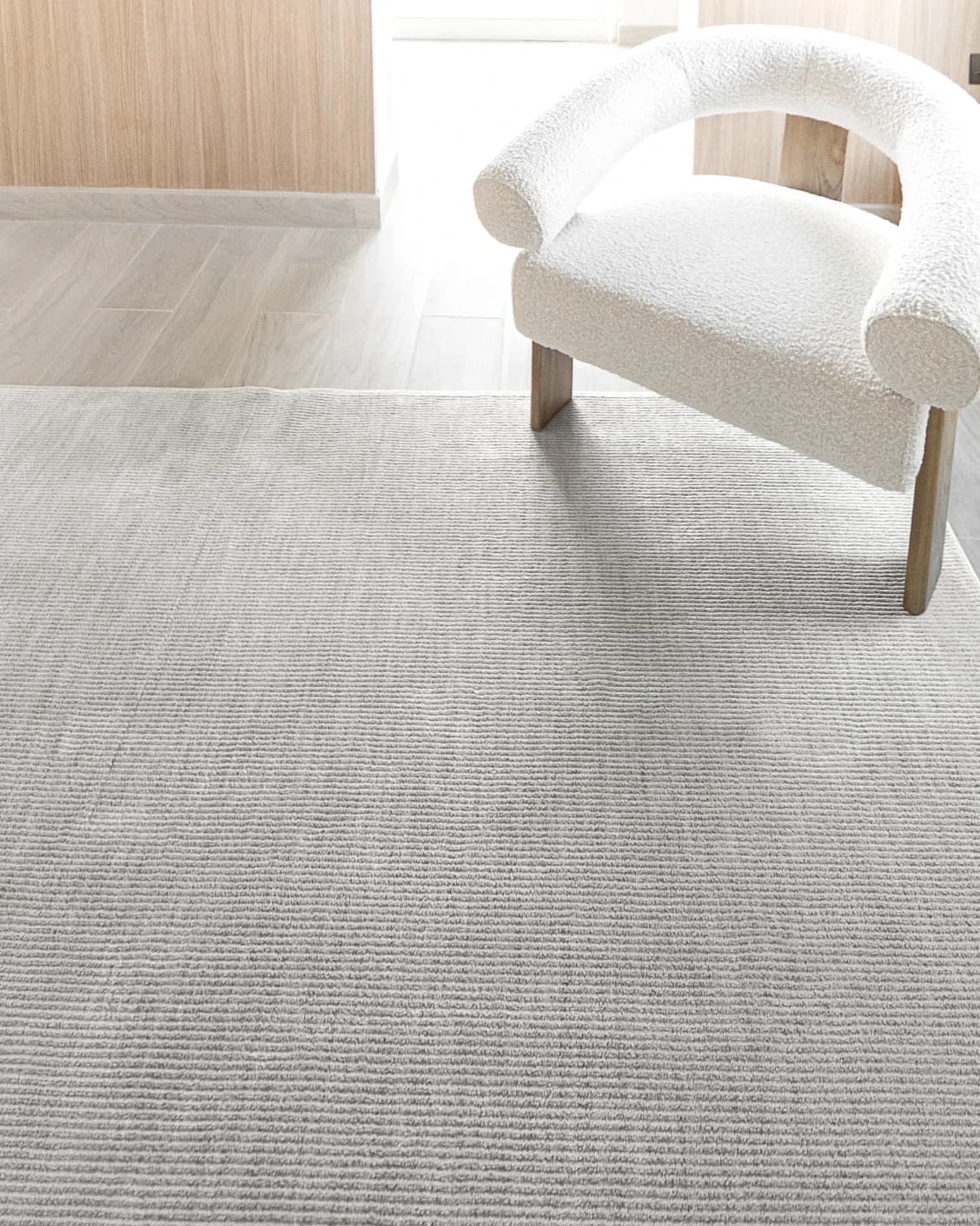 Rik Dune Round carpet in dune and grey, shown in a lifestyle top view as image 4