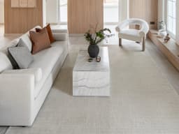 Rik Sandy carpet in sandy and beige, shown in a lifestyle front view
